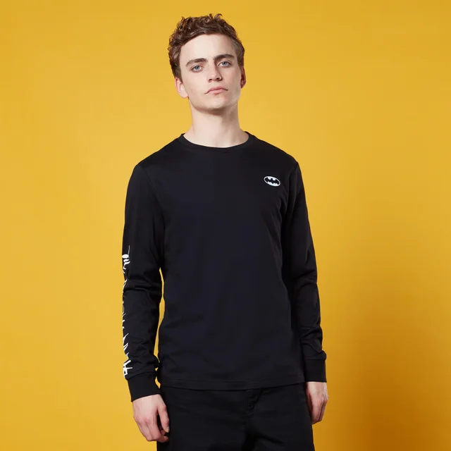Batman Spray Paint Back Print Long Sleeve T-Shirt - Black