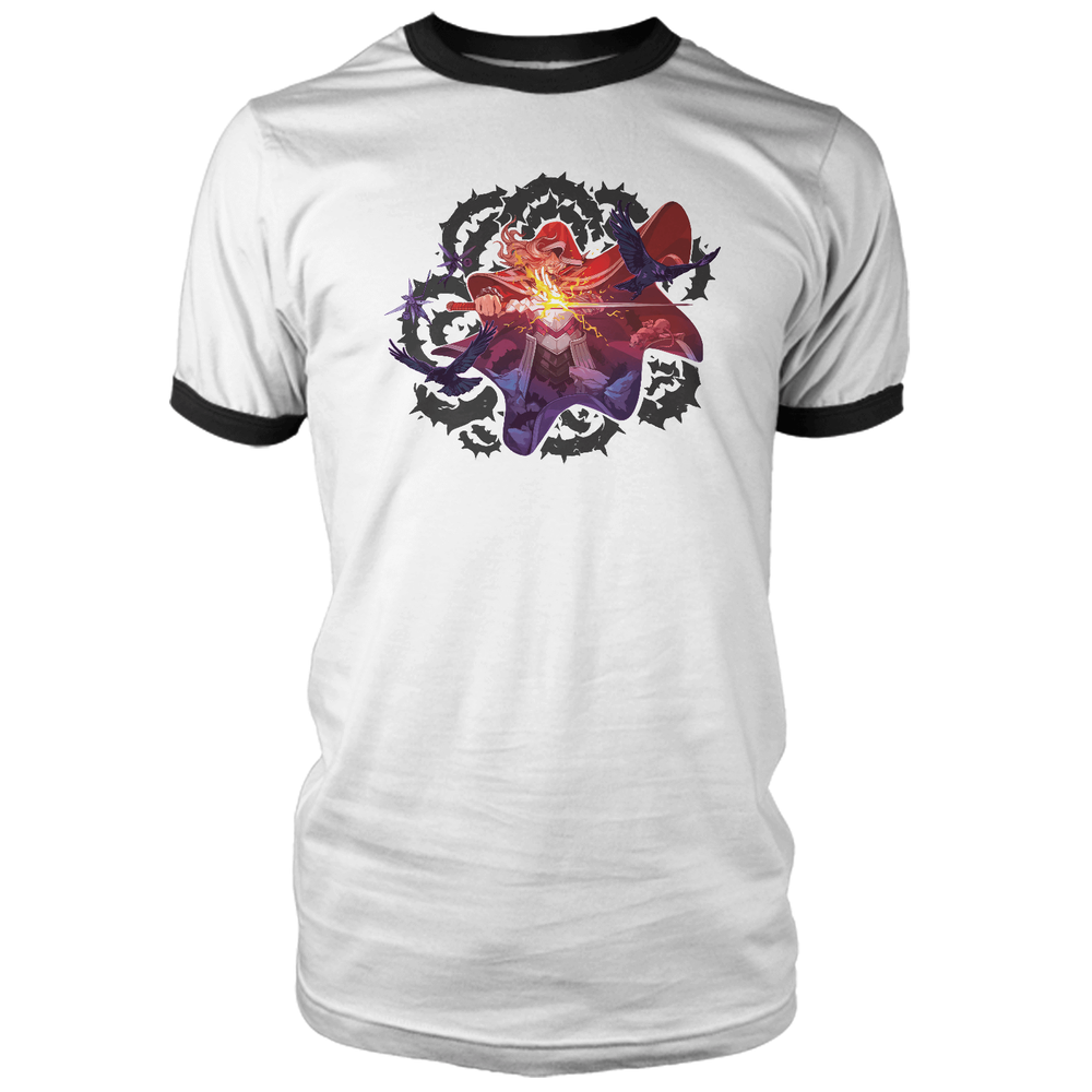 Magic The Gathering Throne of Eldraine Lil Red Rowan Hood White / Black Ringer T-Shirt - White - S Afbeelding 1