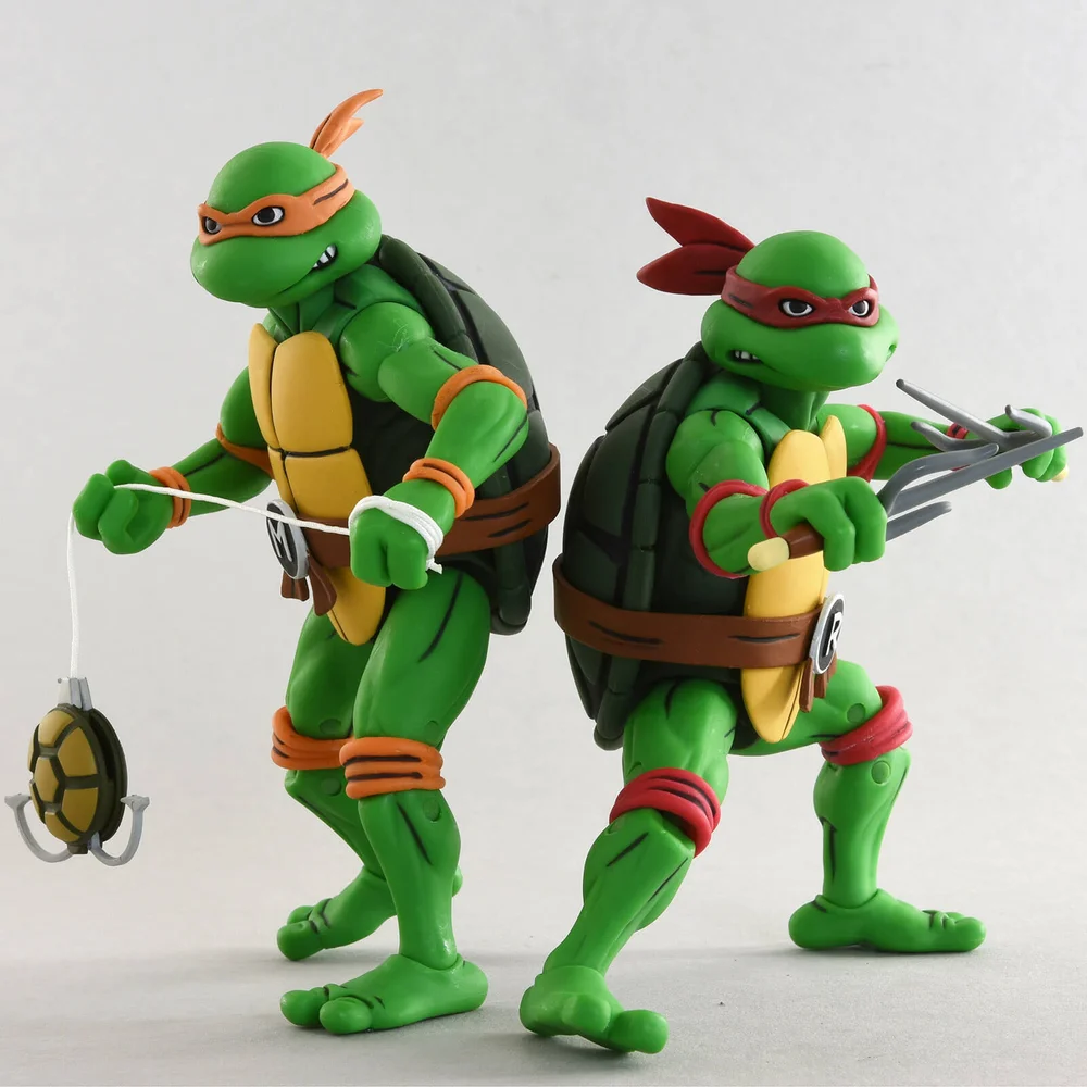 NECA Teenage Mutant Ninja Turtles Cartoon Series Michelangelo and Raphael Action Figures 2 Pack Afbeelding 1