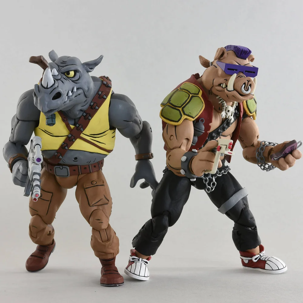 NECA Teenage Mutant Ninja Turtles Cartoon Serie Rocksteady en Bebop Actie Figuren 2 Pakken Afbeelding 1