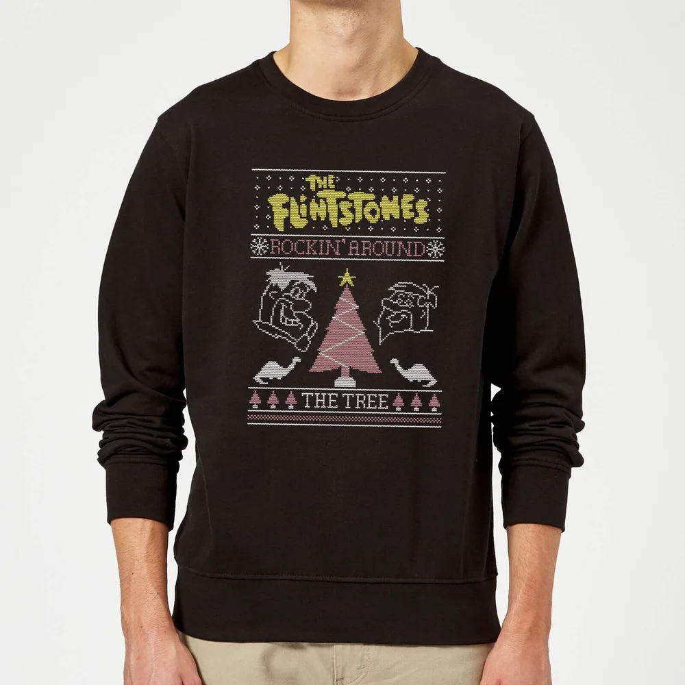 Flintstones Rockin Around The Tree Christmas Jumper - Black - S Afbeelding 1