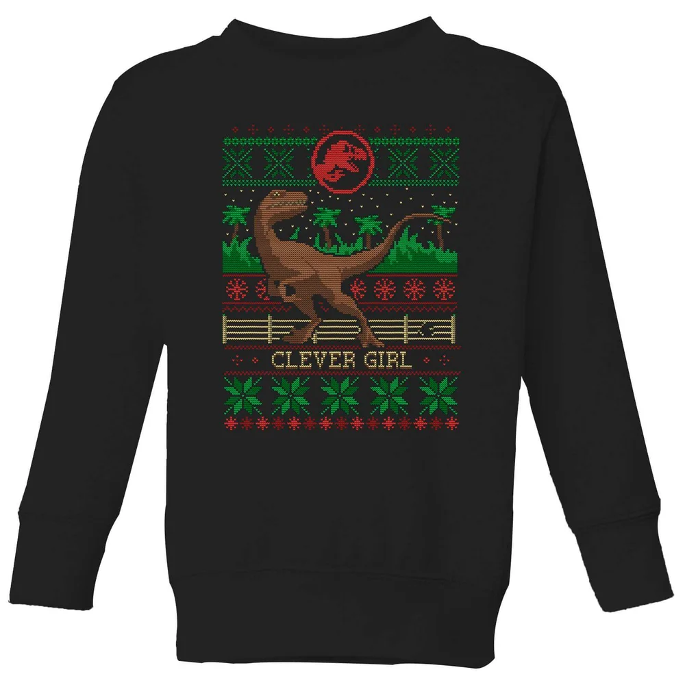 Jurassic Park Clever Girl Kids' Christmas Jumper - Black - 98/104 (3-4 jaar) Afbeelding 1