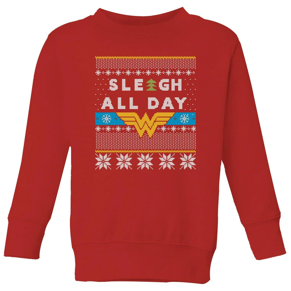 Wonder Woman 'Sleigh All Day Kids' Christmas Jumper - Red - 98/104 (3-4 jaar) Afbeelding 1