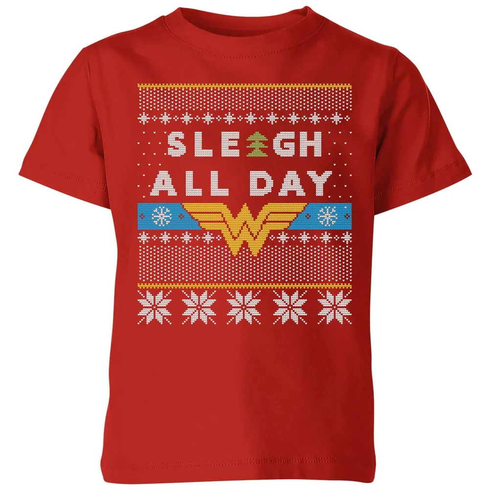 Wonder Woman 'Sleigh All Day Kids' Christmas T-Shirt - Red - 98/104 (3-4 jaar) Afbeelding 1