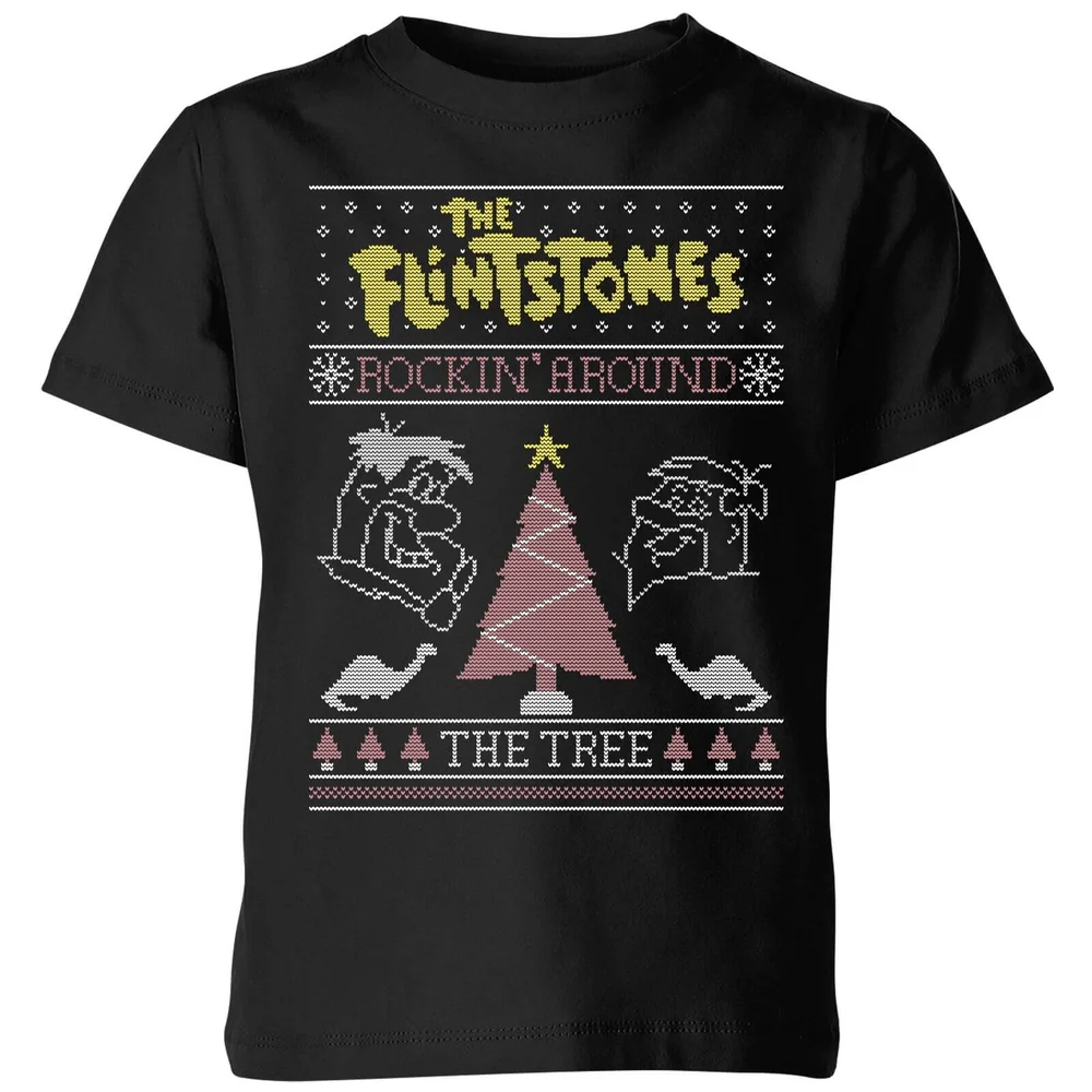 Flintstones Rockin Around The Tree Kids' Christmas T-Shirt - Black - 98/104 (3-4 jaar) Afbeelding 1