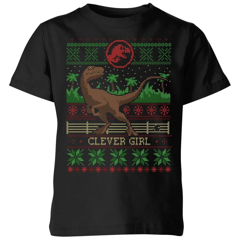 Jurassic Park Clever Girl Kids' Christmas T-Shirt - Black - 98/104 (3-4 jaar) Afbeelding 1