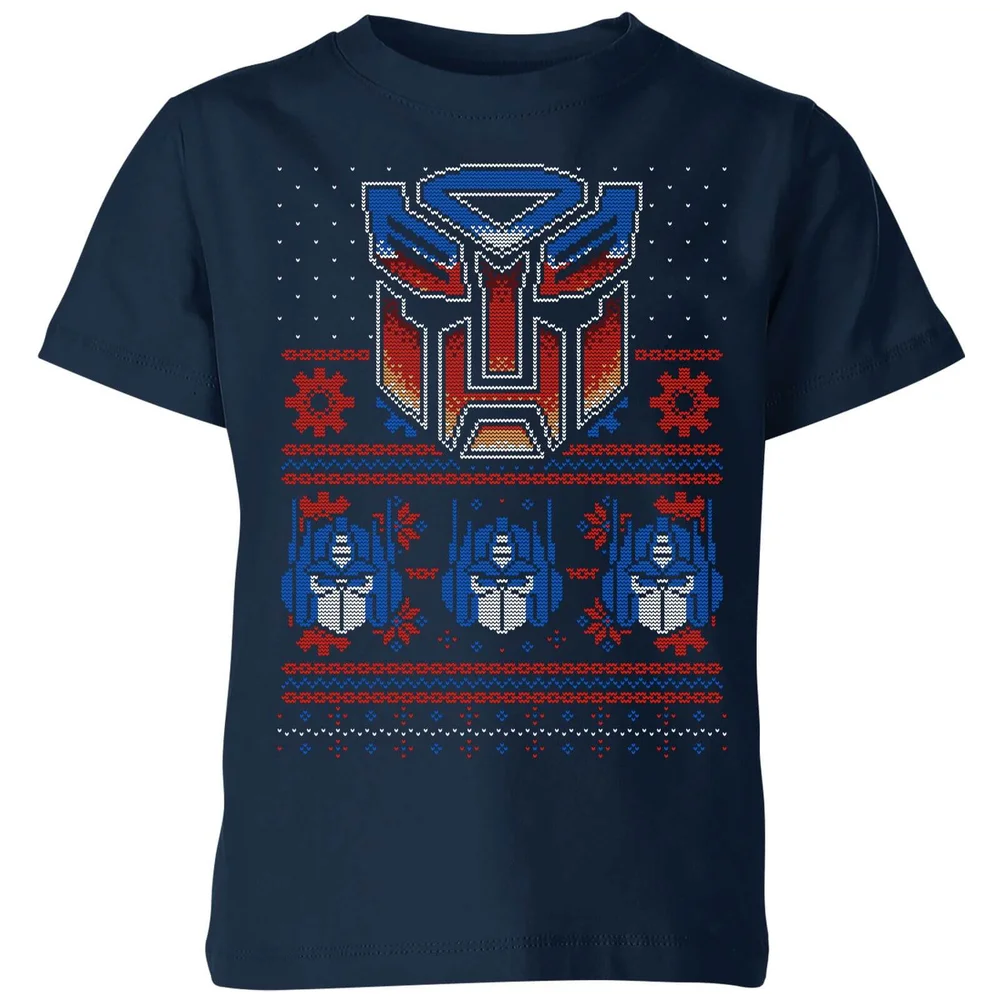 Autobots Classic Ugly Knit Kids' Christmas T-Shirt - Navy - 98/104 (3-4 jaar) Afbeelding 1