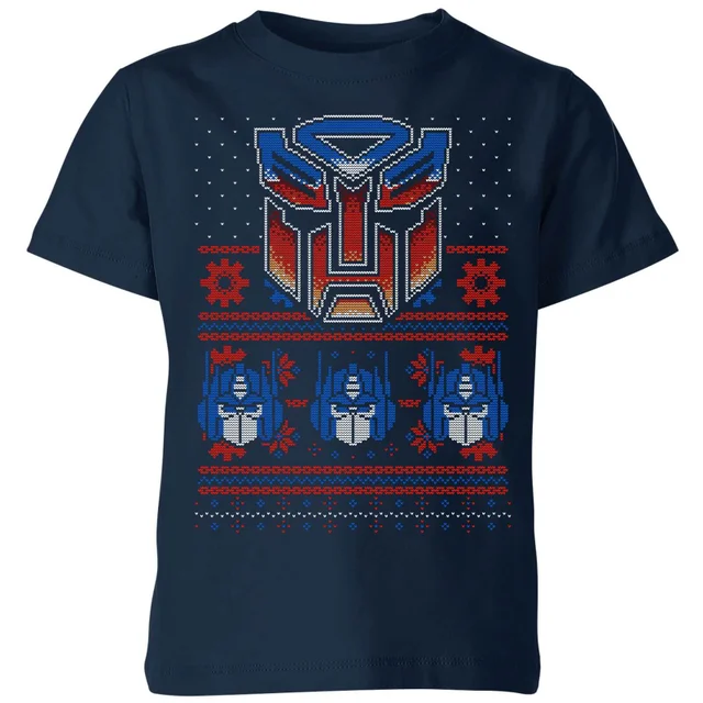 Autobots Classic Ugly Knit Kids' Christmas T-Shirt - Navy