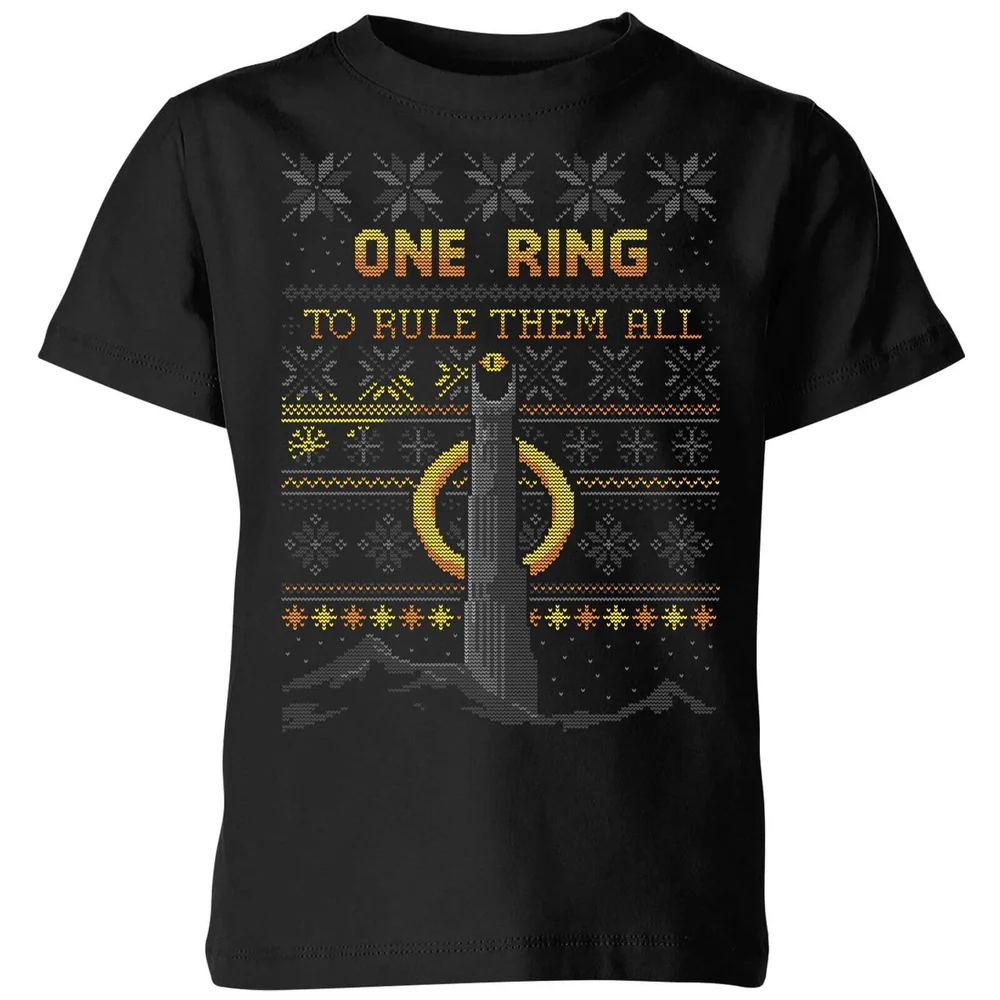 The Lord Of The Rings One Ring Kids' Christmas T-Shirt in Black - 98/104 (3-4 jaar) Afbeelding 1