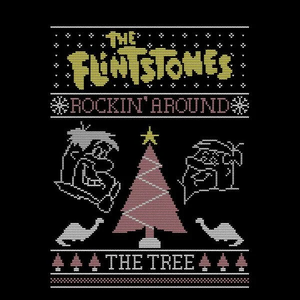 Flintstones Rockin Around The Tree Women's Christmas T-Shirt - Black