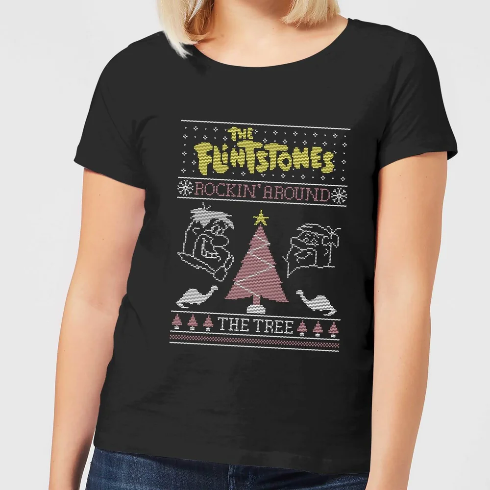 Flintstones Rockin Around The Tree Women's Christmas T-Shirt - Black - XS Afbeelding 1