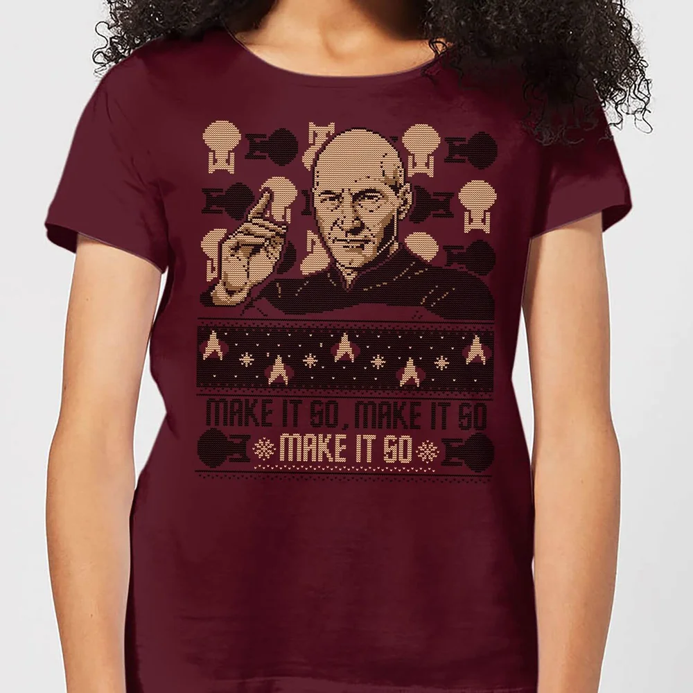 Star Trek: The Next Generation Make It So Christams Women's Christmas T-Shirt - Burgundy - S Afbeelding 1