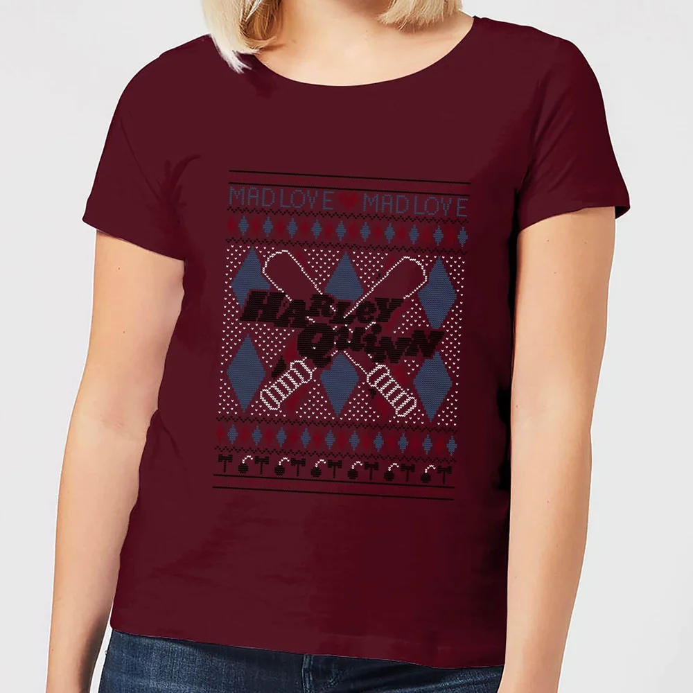 Harley Quinn Women's Christmas T-Shirt - Burgundy - S Afbeelding 1