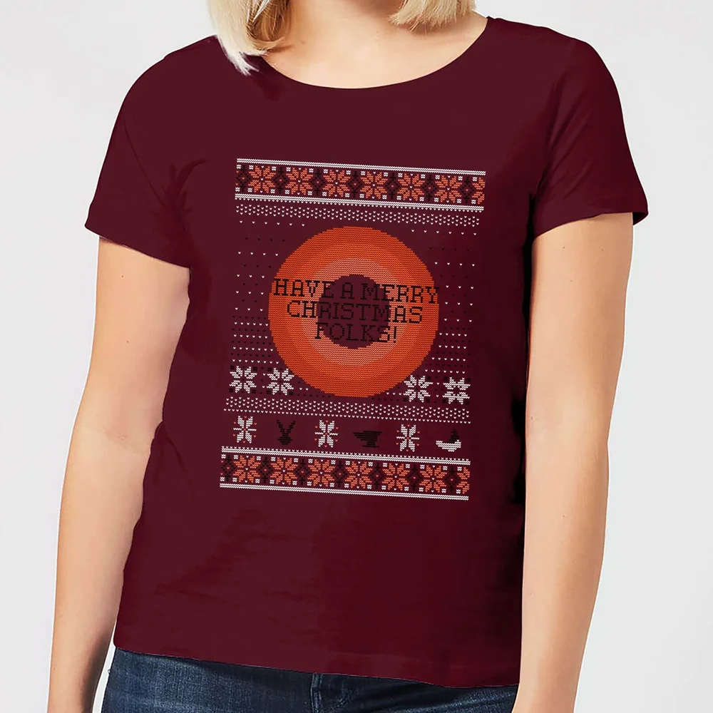 Looney Tunes Knit Women's Christmas T-Shirt - Burgundy - S Afbeelding 1