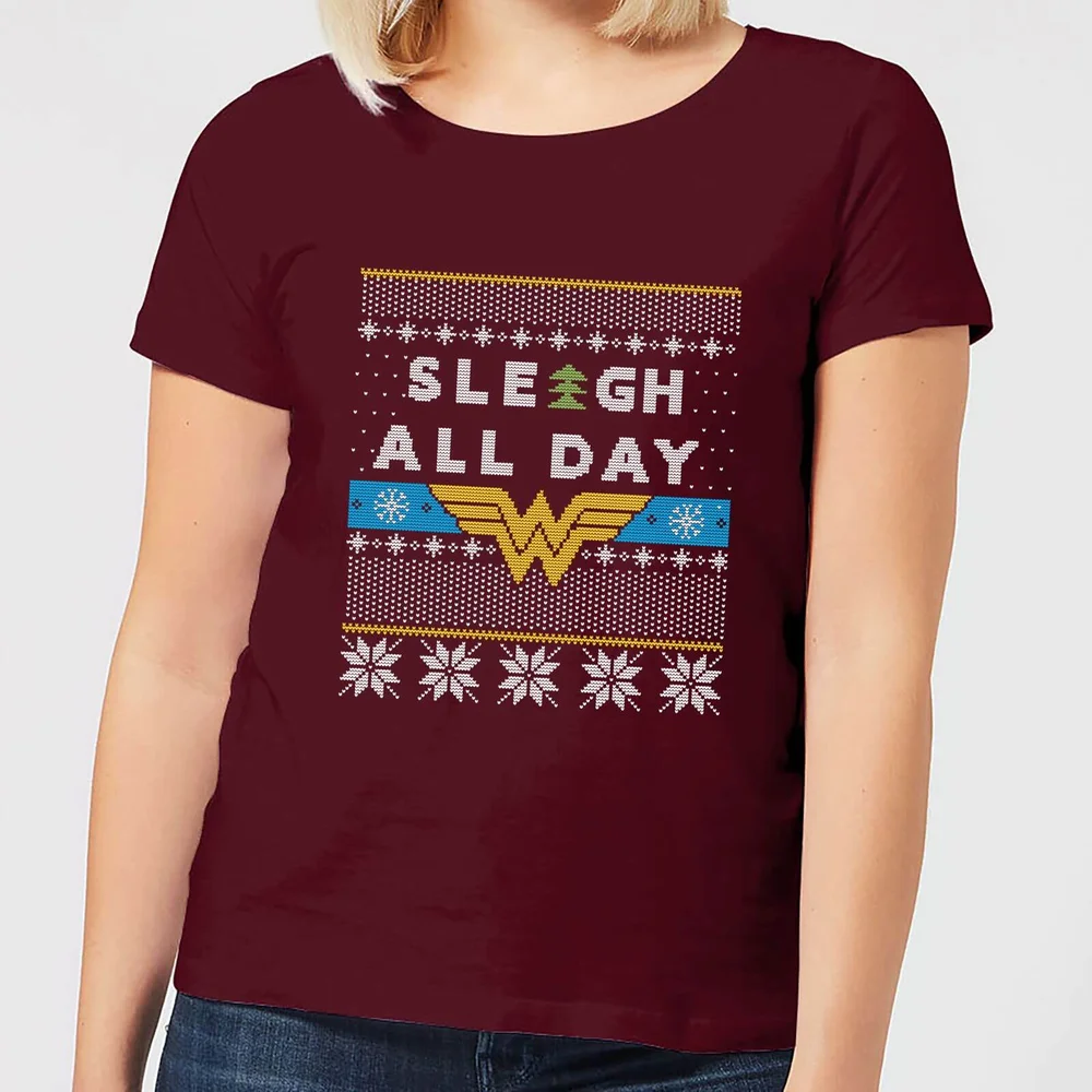 Wonder Woman 'Sleigh All Day Women's Christmas T-Shirt - Burgundy - S Afbeelding 1