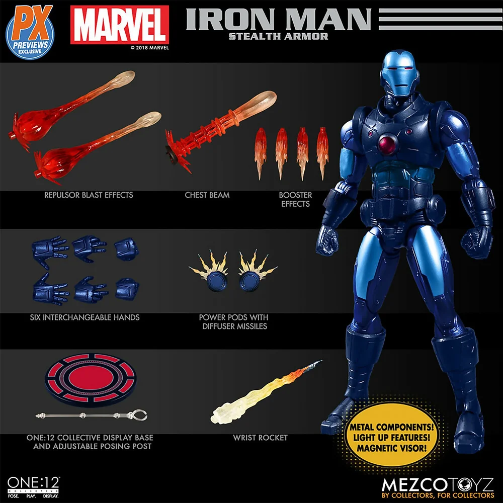 Mezco One:12 Collective Marvel Comics Iron Man Figure (Stealth Armor Suit Version) Afbeelding 1