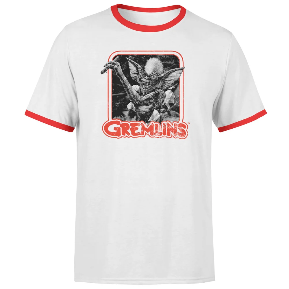 Gremlins Retro T-Shirt - White/Red Ringer - S Afbeelding 1