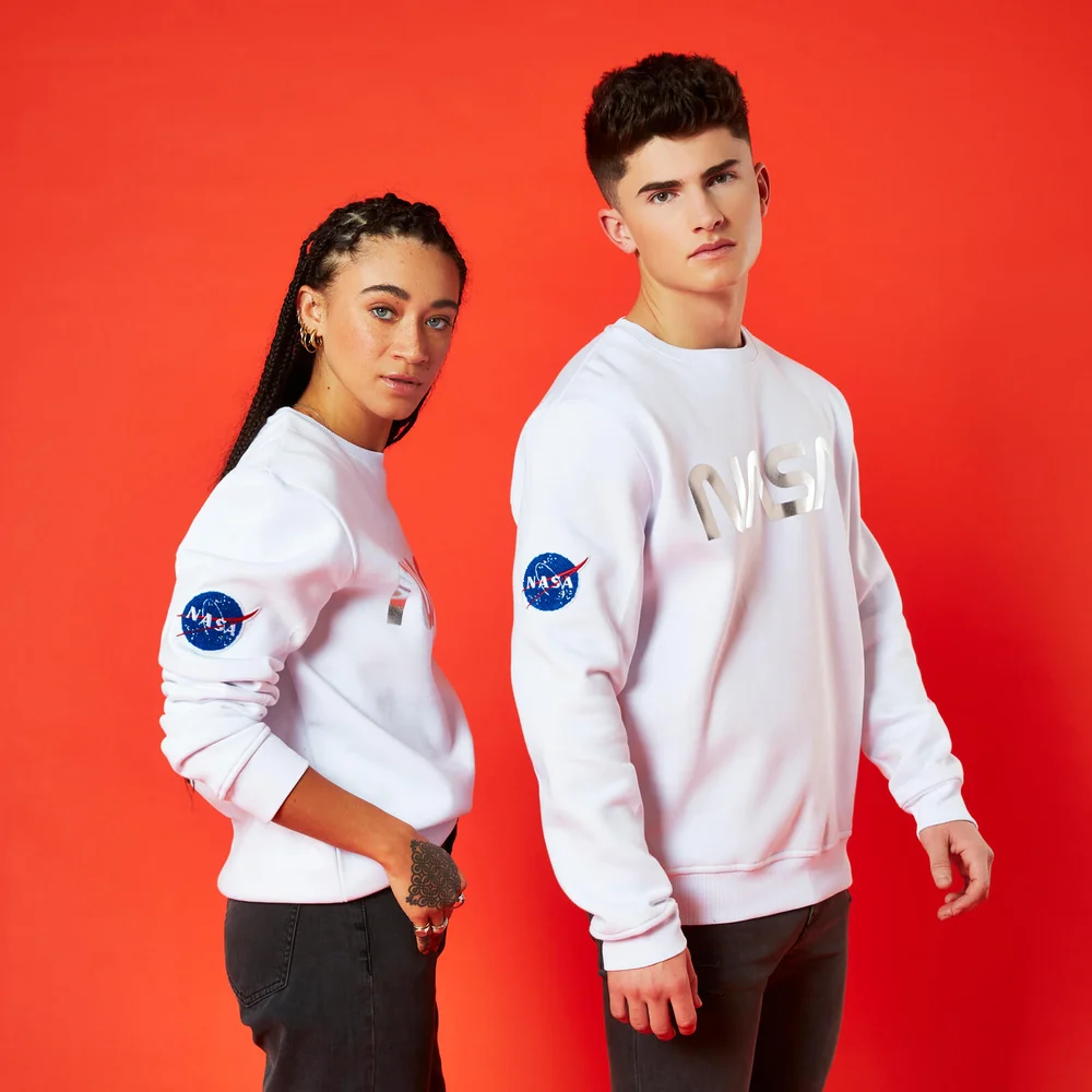 Nasa Metallic Logo Unisex Sweatshirt - White - S Afbeelding 1