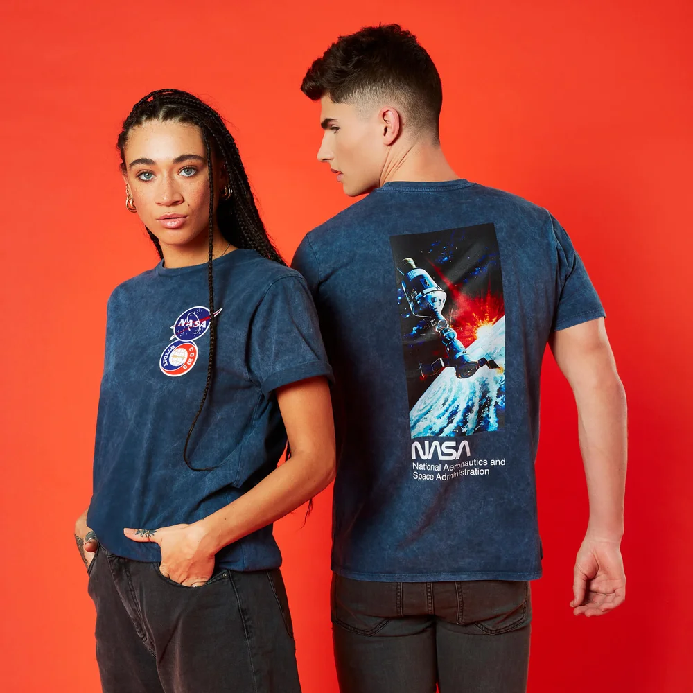 NASA Soyuz Chest Unisex T-Shirt - Navy Acid Wash - S - Navy blauw Afbeelding 1
