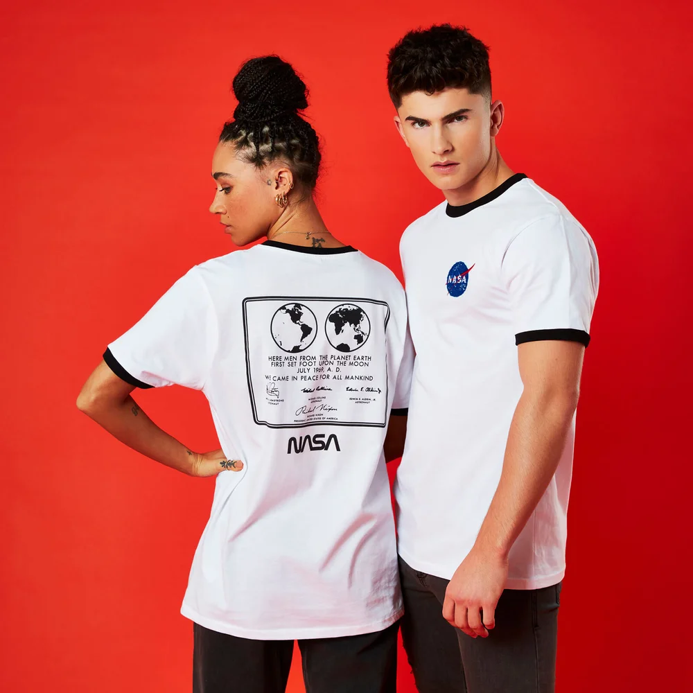 NASA 1969 Unisex T-Shirt - White / Black Ringer - L Afbeelding 1