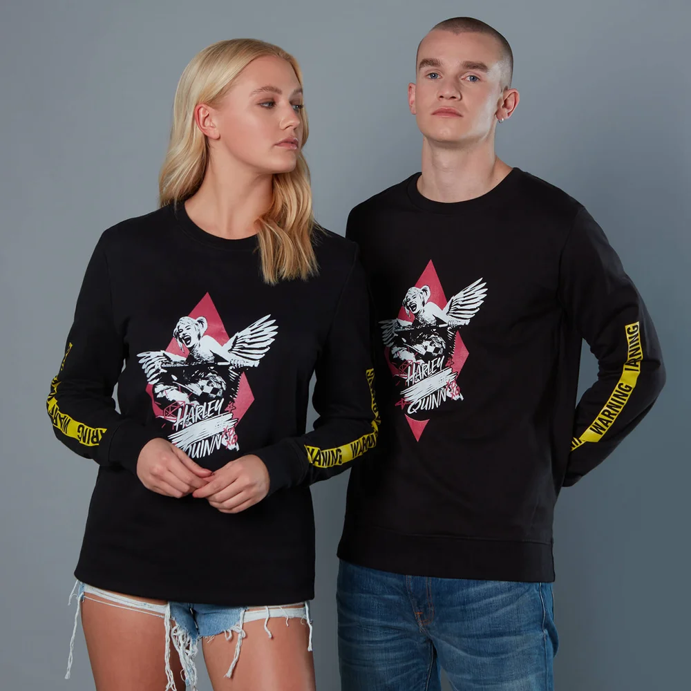 Yellow Warning Sleeve Unisex Birds of Prey Sweatshirt - Black - S Afbeelding 1