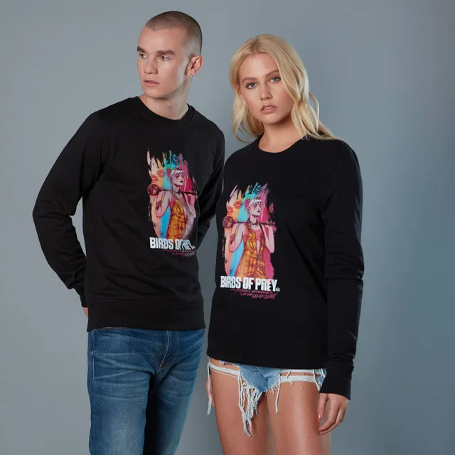 Harley Quinn Acrylic Storke Portrait Unisex Birds of Prey Sweatshirt - Black