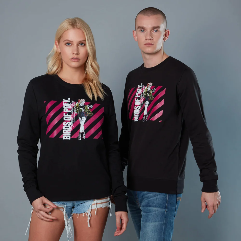 Harley Quinn Pink Stripes Unisex Birds of Prey Sweatshirt - Black - S Afbeelding 1