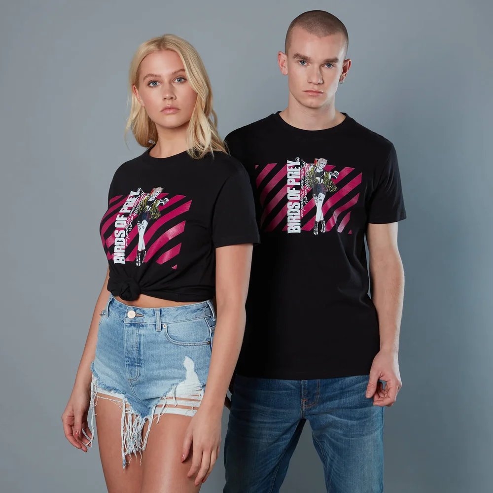 Harley Quinn Pink Stripes Unisex Birds of Prey T-Shirt - Black - S Afbeelding 1