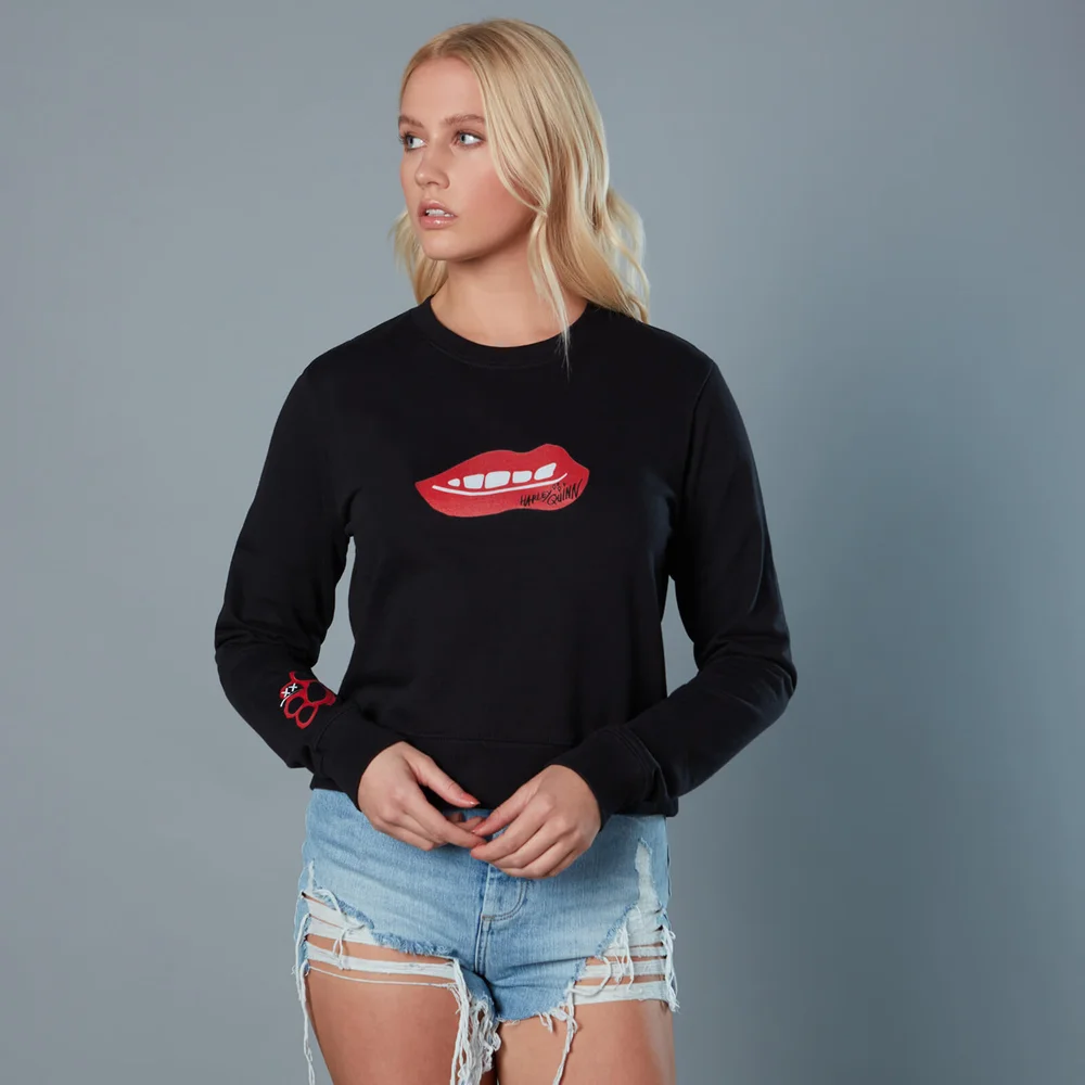 Red Lips and Knuckduster Birds of Prey Women's Cropped Sweatshirt - Black - S Afbeelding 1