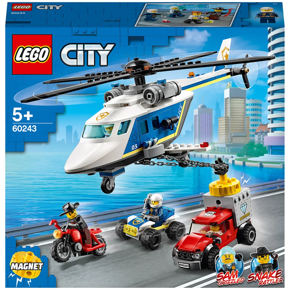 LEGO 60243 City Politiehelikopter Achtervolging met ATV Quad, Motorfiets en Truck, Voertuigen Bouwset voor Kinderen van 5+ Afbeelding 1