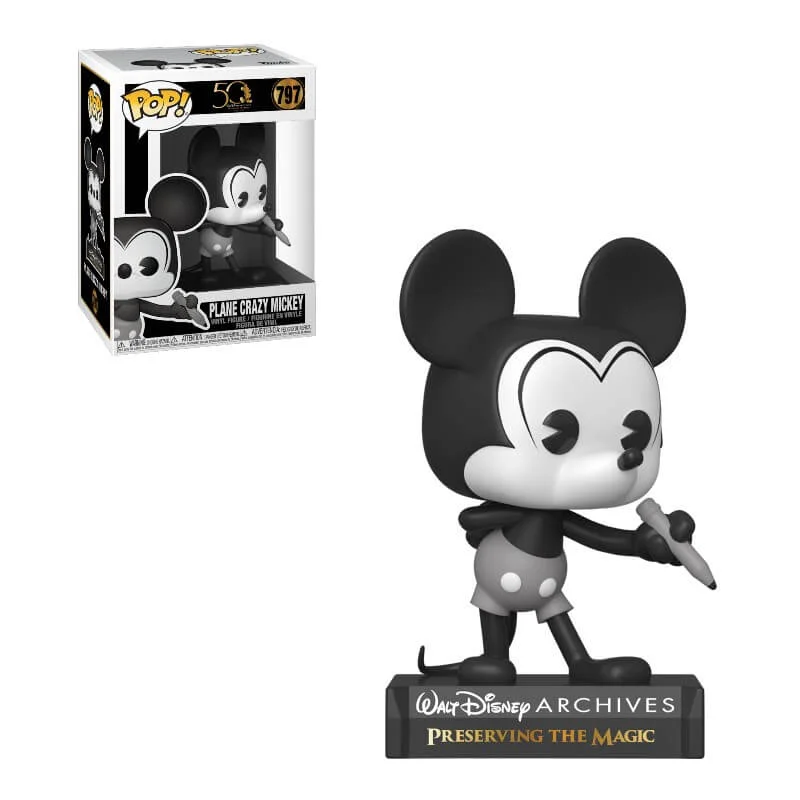 Disney Archives Plane Crazy Mickey Mouse Black & White Pop! Vinyl Figure Afbeelding 1