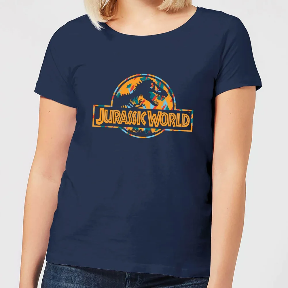 Jurassic Park Logo Tropical Women's T-Shirt - Navy - S Afbeelding 1