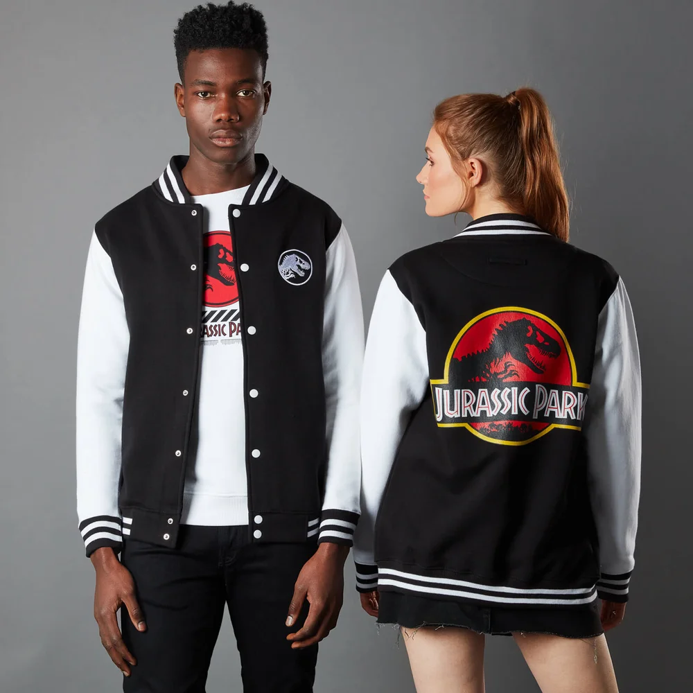 Jurassic Park Primal Park Ranger Unisex Varsity Jacket - Zwart/Wit - M - Black/White Afbeelding 1