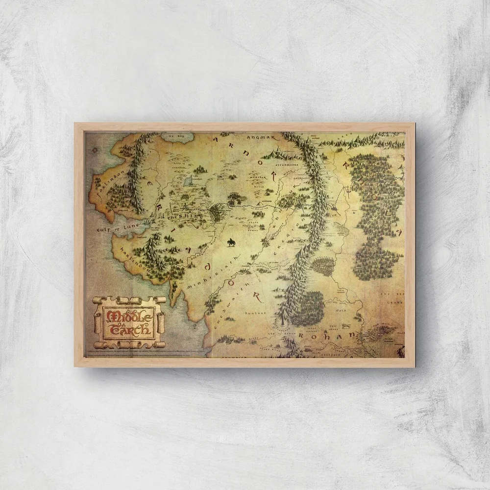 Lord Of The Rings Map Giclee Art Print - A4 - Wooden Frame Afbeelding 1