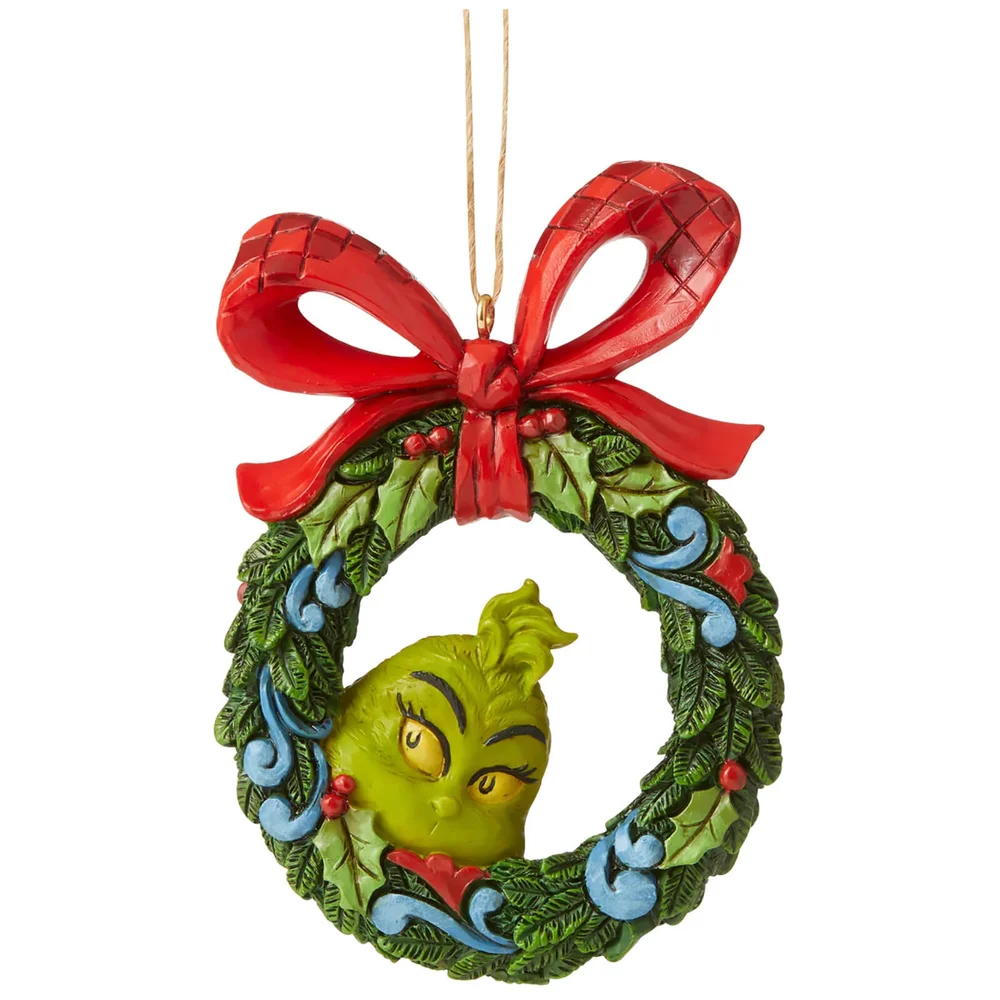 The Grinch door Jim Shore Grinch Gluurt door Krans (hangend ornament) 9 cm Afbeelding 1