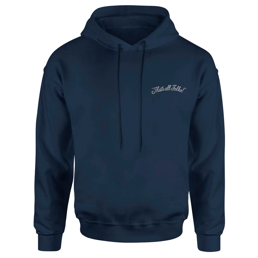 Looney Tunes That's All Folks Embroidered Unisex Hoodie - Navy - S Afbeelding 1