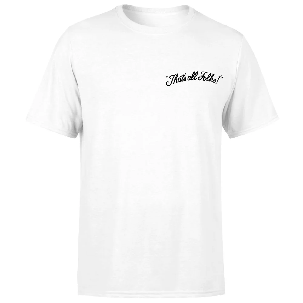 Looney Tunes That's All Folks Embroidered Unisex T-Shirt - White - S Afbeelding 1