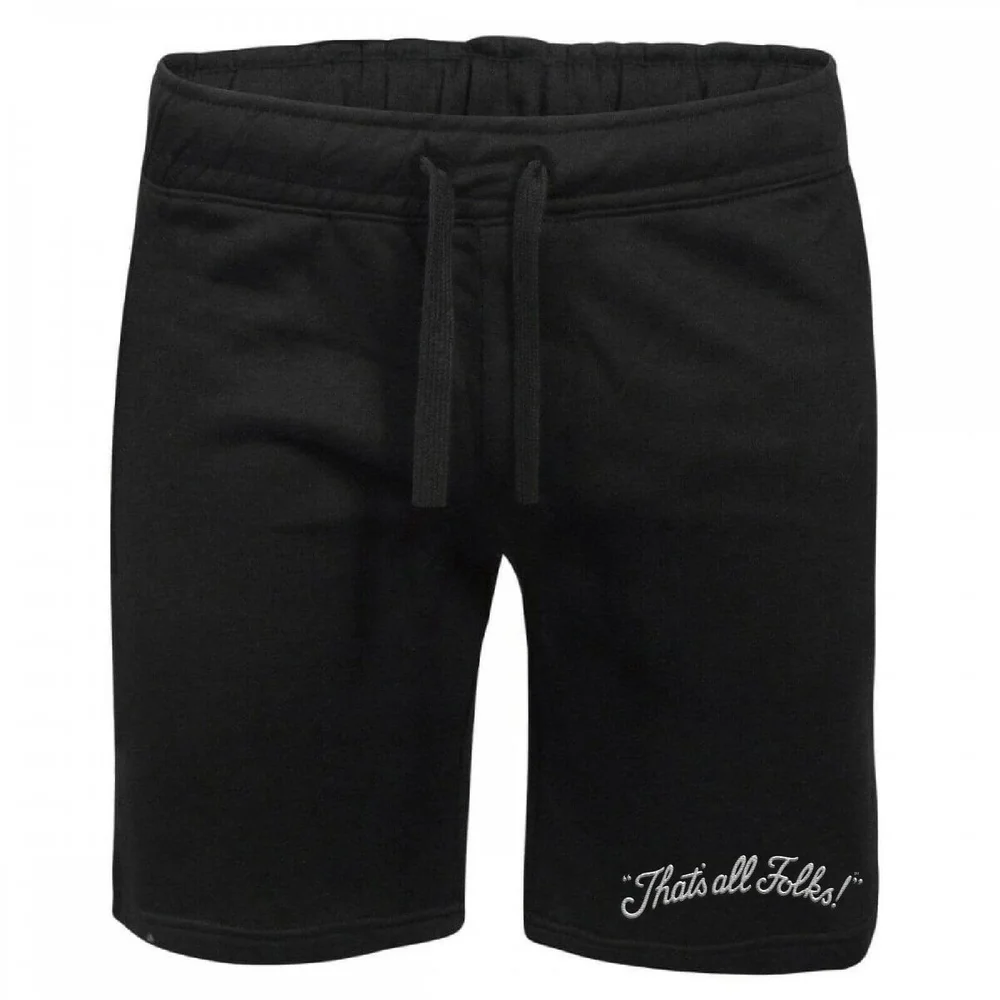 Looney Tunes That's All Folks Embroidered Unisex Jogger Shorts - Black - S Afbeelding 1