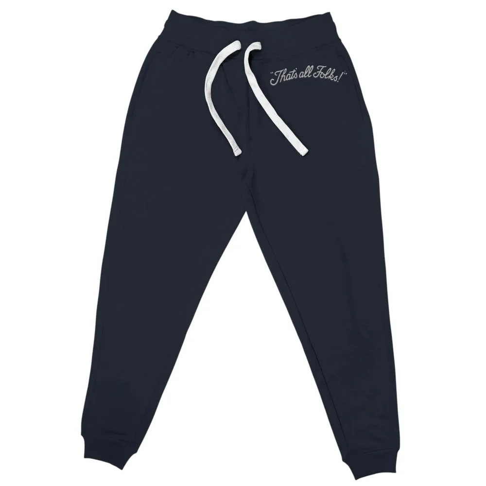 Looney Tunes That's All Folks Embroidered Unisex Joggers - Navy - S Afbeelding 1