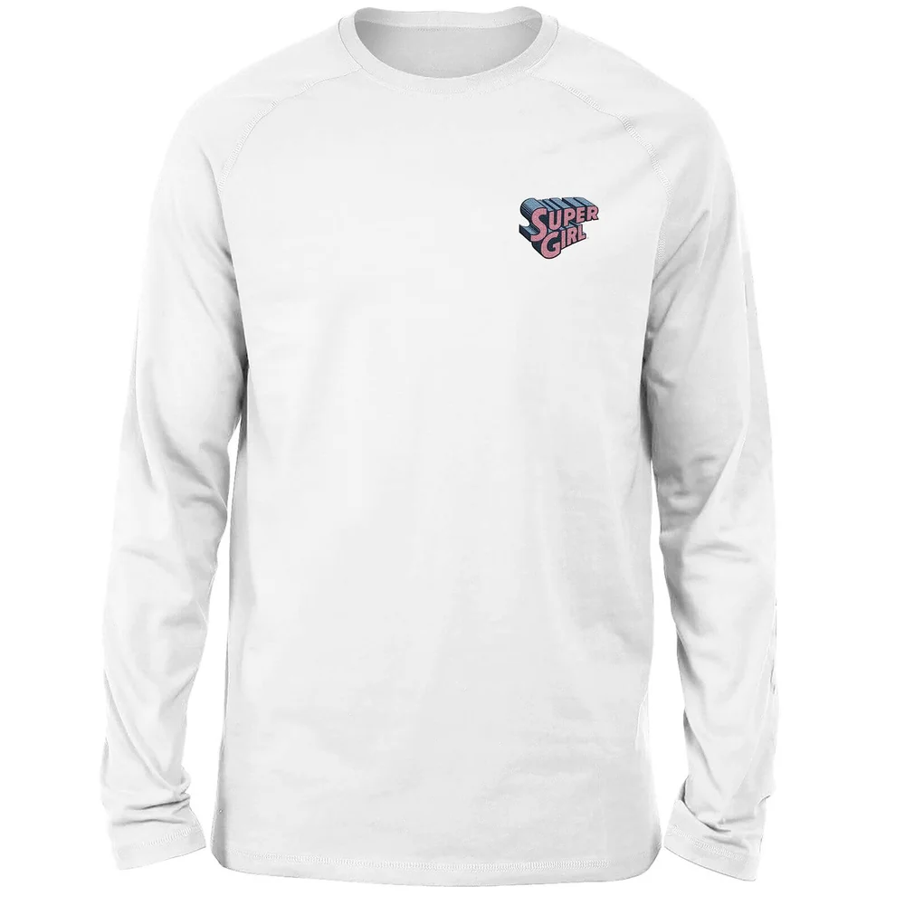 DC Super Girl Embroidered Unisex Long Sleeved T-Shirt - White - S Afbeelding 1
