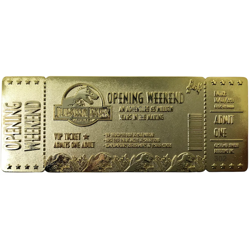 Jurassic Park 24K Gold Plated Entrance Ticket - Limited Edition Afbeelding 1