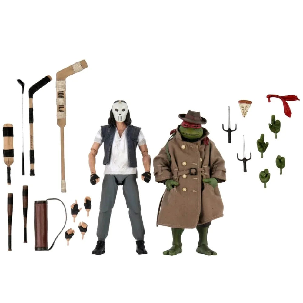 NECA Teenage Mutant Ninja Turtles Casey Jones en Raphael In Disguise 17,5 cm Schaal Actiefiguur 2 Pack Afbeelding 1