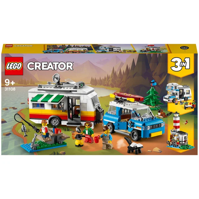 LEGO 31108 Creator 3-in-1 Familievakantie met Speelgoed Caravan, Auto en Camper, Bouwset voor Kinderen vanaf 9 Jaar en Ouder