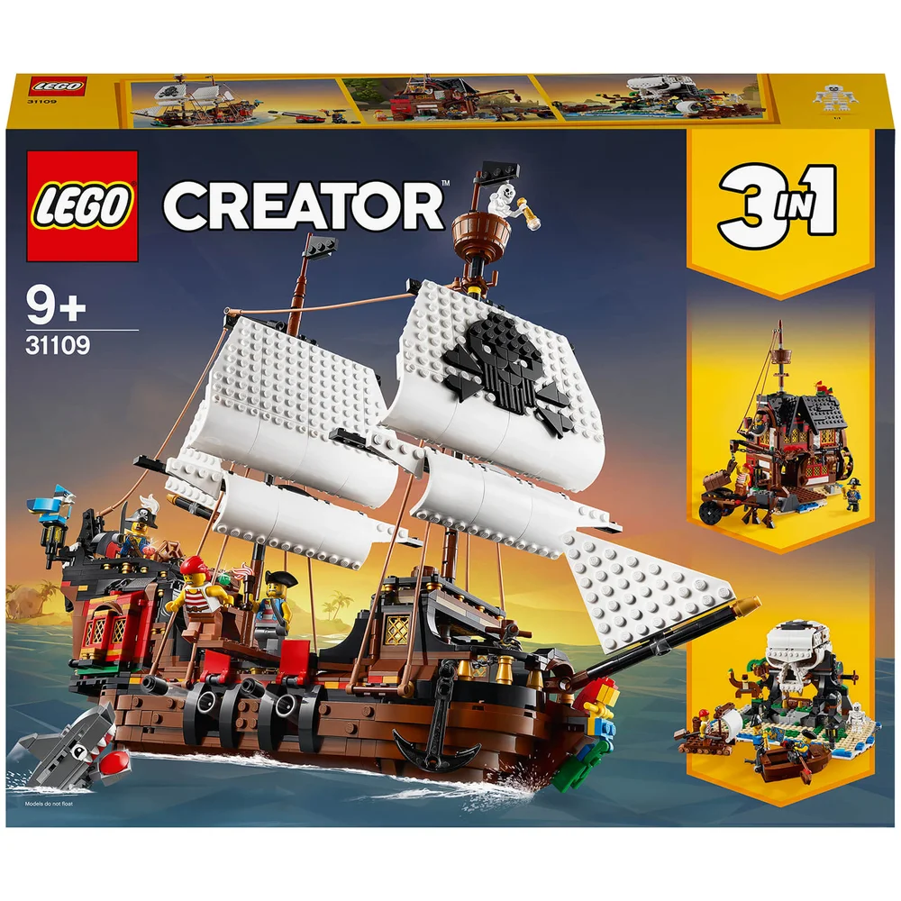 LEGO 31109 Creator 3-in-1 Piratenschip, Herberg en Doodshoofd Eiland Bouwset voor Kinderen van 9 Jaar en Ouder Afbeelding 1