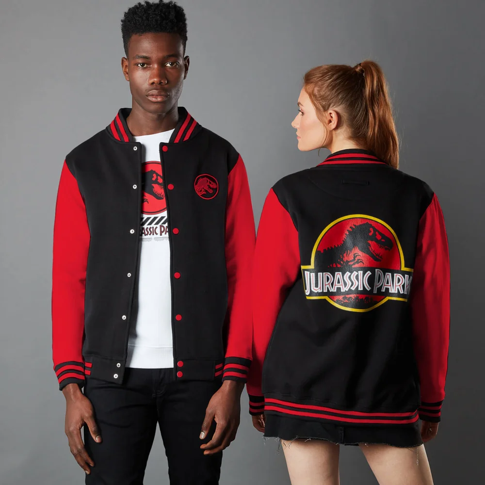 Jurassic Park Primal Park Ranger Unisex Varsity Jacket - Zwart/Rood - S Afbeelding 1
