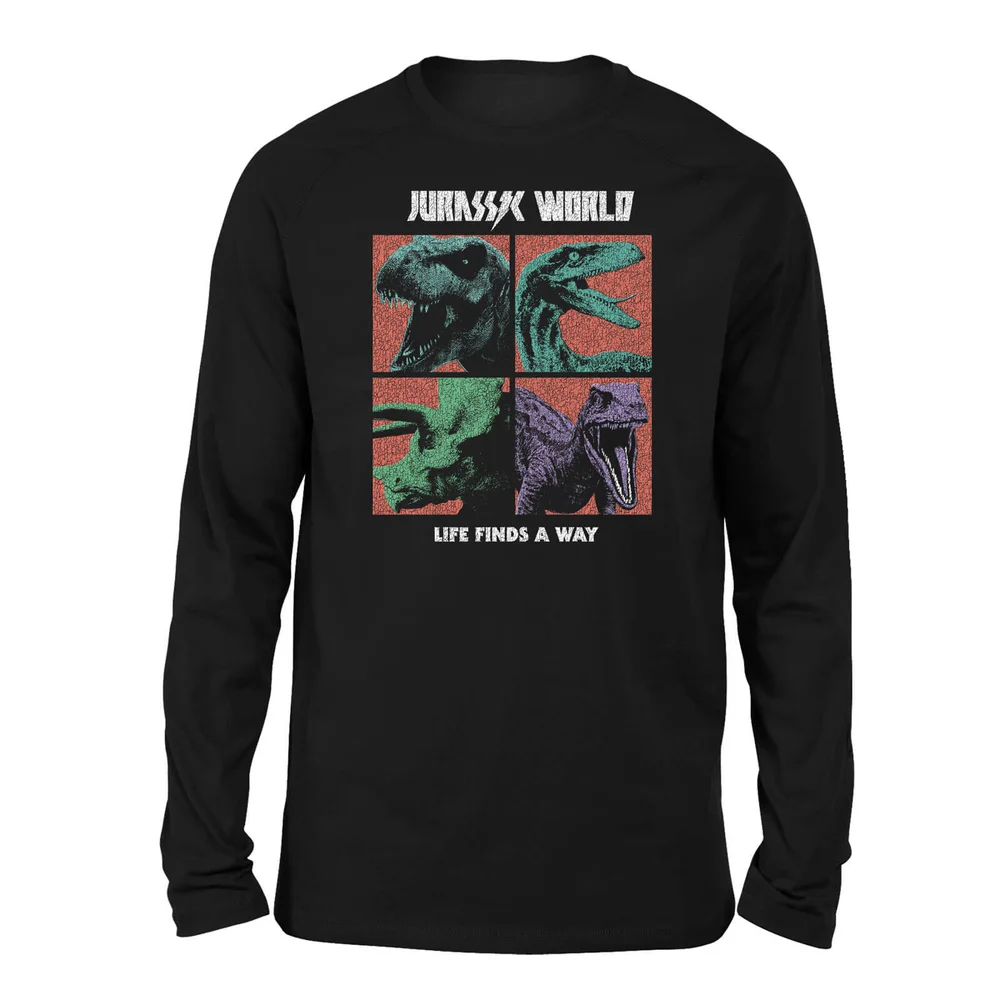 Jurassic Park World Four Colour Faces Unisex Long Sleeved T-Shirt - Zwart - S Afbeelding 1