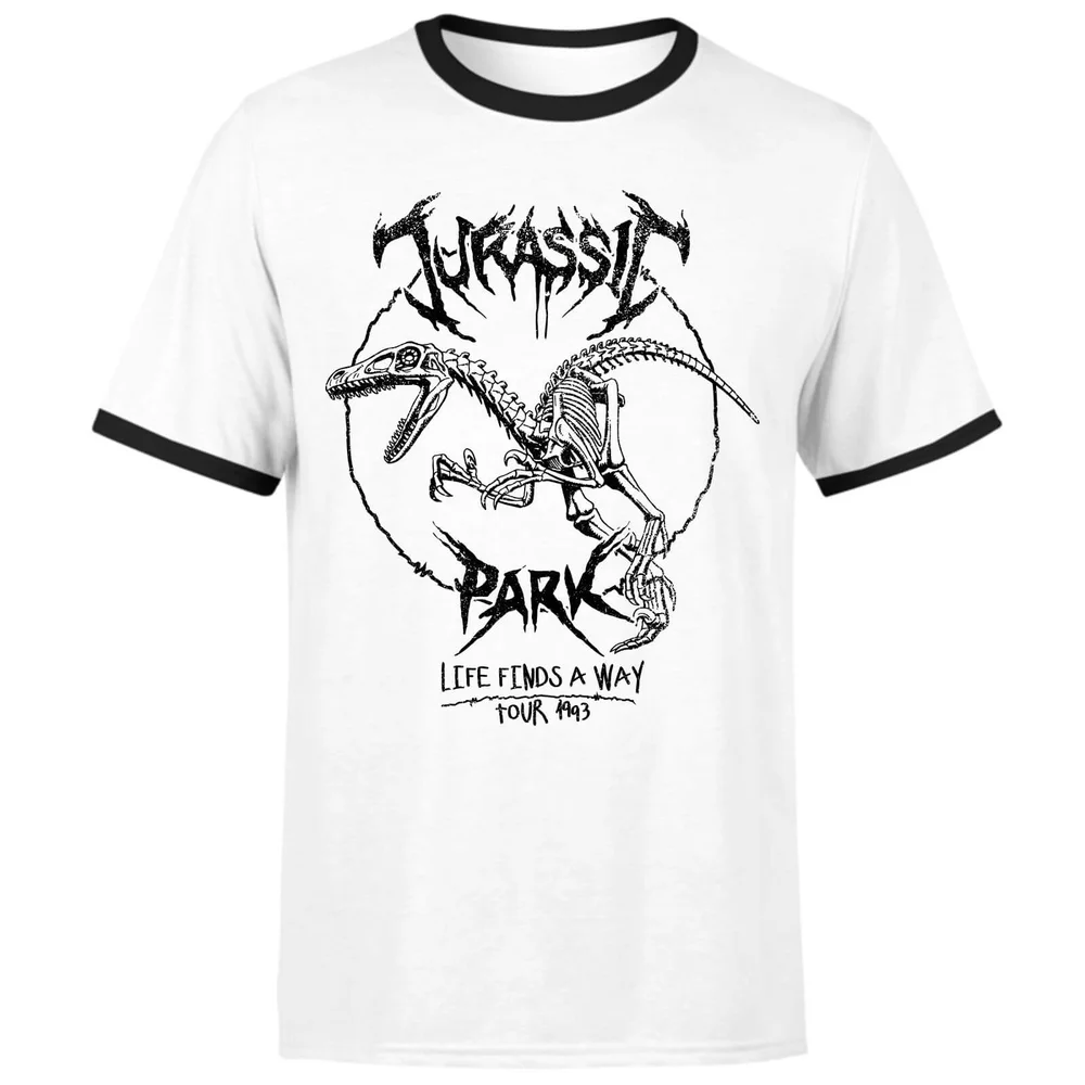 Jurassic Park Raptor Drawn Unisex Ringer T-Shirt - Wit/Zwart - L Afbeelding 1