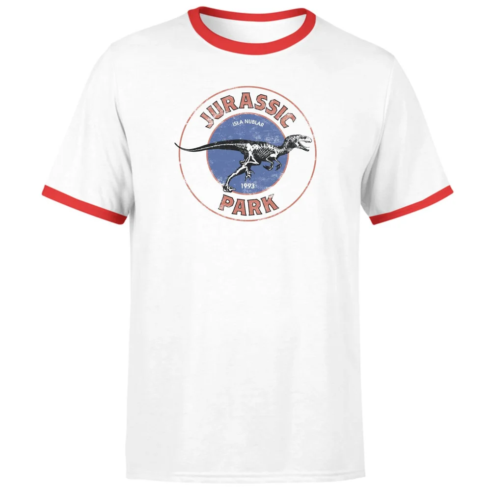 Jurassic Park Jurassic Target Unisex Ringer T-Shirt - Wit/Red - S Afbeelding 1