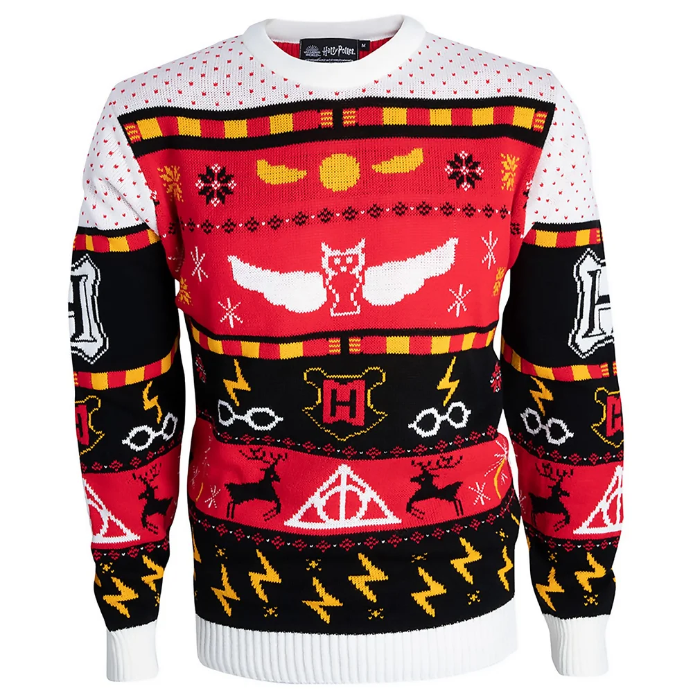Harry Potter Hogwarts Christmas Knitted Jumper - Red - M Afbeelding 1