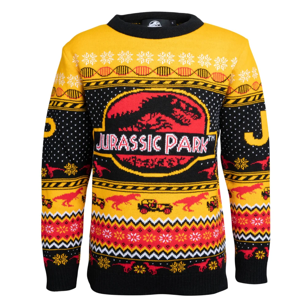 Jurassic Park Kids Christmas Knitted Jumper - Yellow - S Afbeelding 1